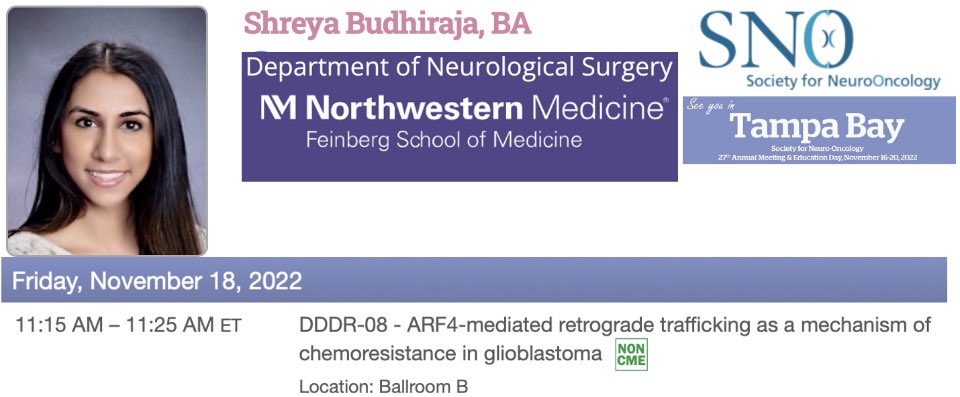 <a href="/ShreyaBudhiraja/">Shreya Budhiraja</a> <a href="/NUFeinbergMed/">Northwestern Feinberg School of Medicine</a> M2 #sno2022 talk on #gbm #chemotherapy resistance mechanism