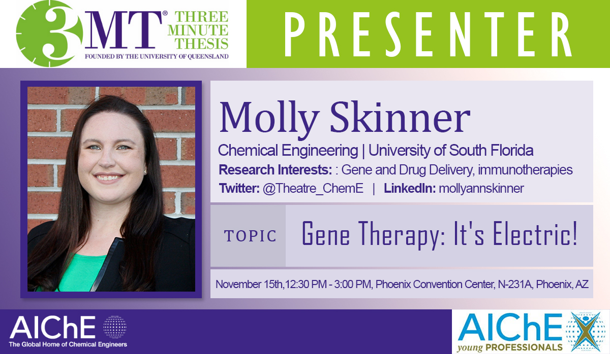 <a href="/ChEnected/">American Institute of Chemical Engineers (AIChE)</a> We can't wait for Molly Skinner's presentation on Gene Therapy: It's Electric! <a href="/Theatre_ChemE/">Molly Skinner</a> @aicheypc #AIChEAnnual #AIChE2022 #AIChE