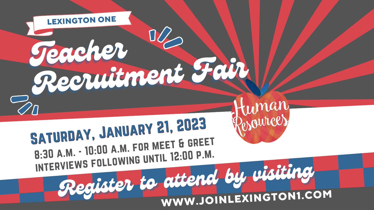 Join us for the <a href="/LexingtonOne/">Lexington County School District One</a> Teacher Recruitment Fair!  Registration is open to all areas of certification who wish to #JoinLexington1:
applitrack.com/lexington1/onl…