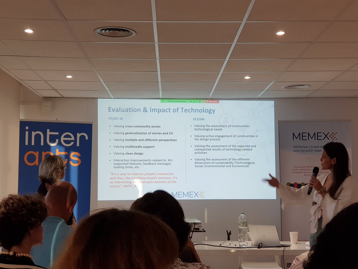 Creating &amp; evaluating the <a href="/MemexProject/">MEMEX Project</a> app and their impact. Is all about values <a href="/cridamilano/">Cristina Da Milano</a>
- tech use &amp; access
- community engament in project co-creation
- expected/ unexoected results
- #Sustainability achievements
#Memex