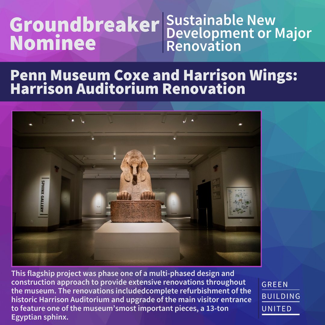 GreenBldgUnited's tweet photo. Two days remain until this year’s Groundbreaker Awards and we have another fantastic nominee to highlight @PennMuseum!
Get your tickets and come celebrate this Groundbreaker and others Thursday, 6 pm, at 1900 Market Street in #Philly
#GroundbreakerAwards #BuildGreen2022 https://t.co/oCR5EDVxBm