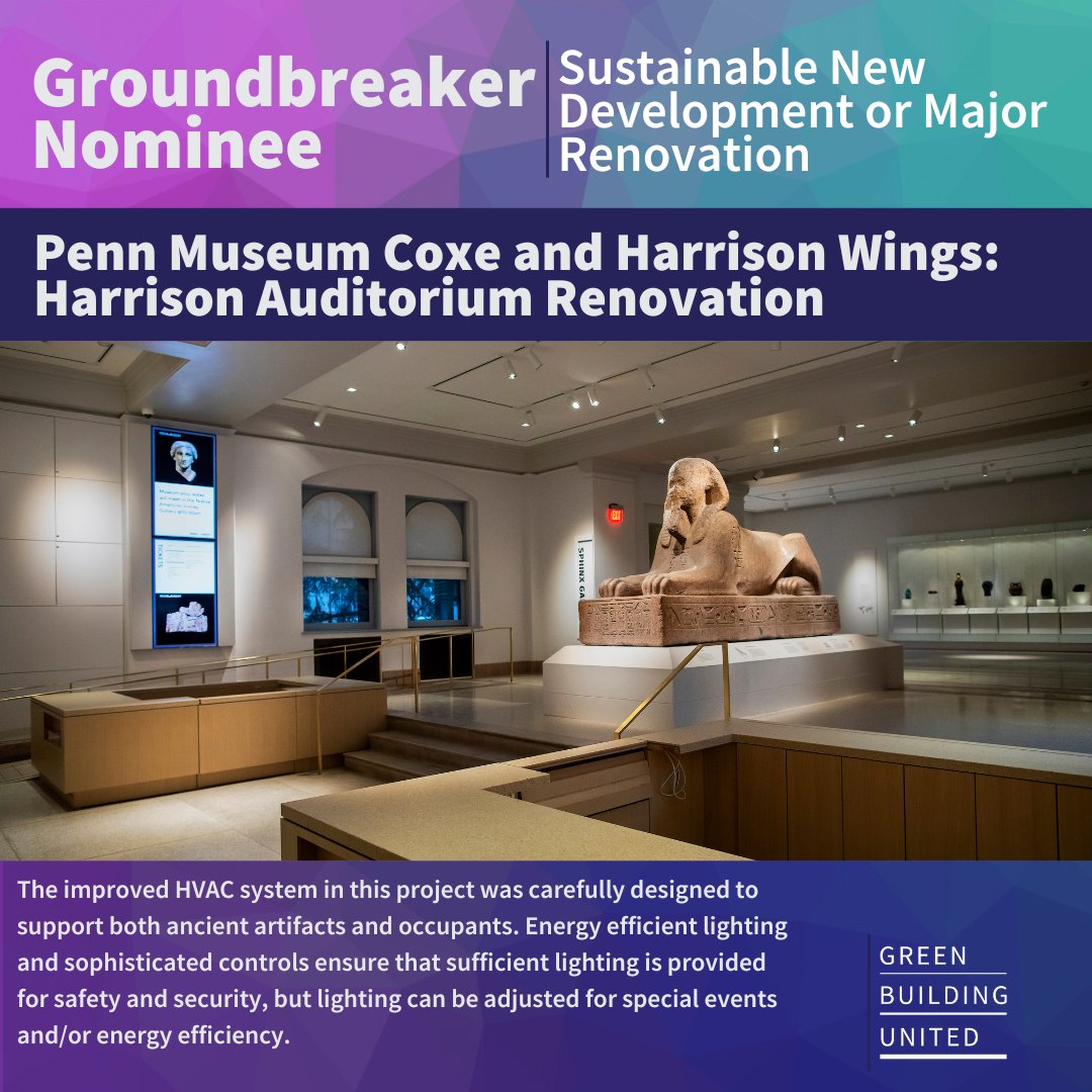 GreenBldgUnited's tweet photo. Two days remain until this year’s Groundbreaker Awards and we have another fantastic nominee to highlight @PennMuseum!
Get your tickets and come celebrate this Groundbreaker and others Thursday, 6 pm, at 1900 Market Street in #Philly
#GroundbreakerAwards #BuildGreen2022 https://t.co/oCR5EDVxBm