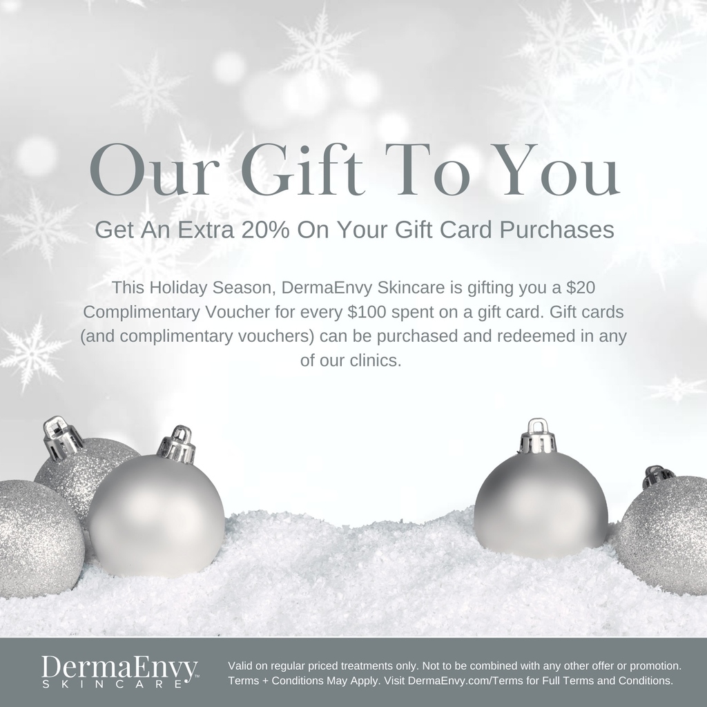 Treat your friends and family to a little self care this Holiday Season (and treat yourself as well)! 🎁 

This Holiday Season, DermaEnvy Skincare is gifting you a $20 Complimentary voucher for every $100 spent on a gift card. 

➡️ Shop l8r.it/Tycq