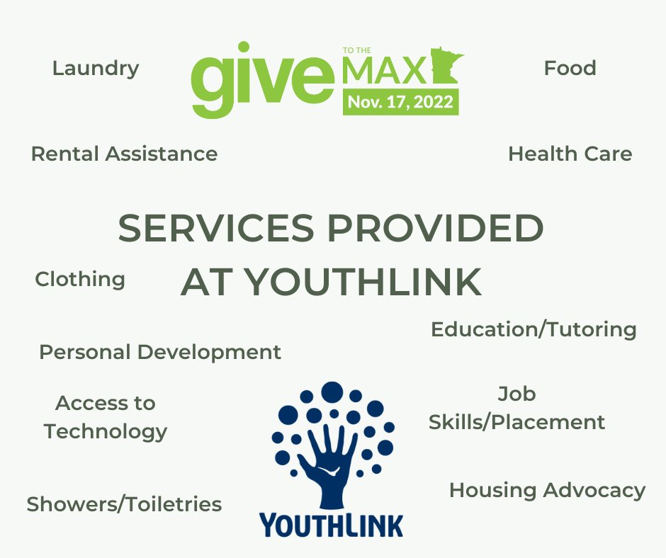 YouthLink is the largest and primary drop-in center for youth experiencing homelessness in Hennepin County. 

We invite you to hear from one of them, Sydney, in her own words: youtube.com/watch?v=GQBMLD…

Please consider supporting YouthLink on Give to the Max Day - Thank You!