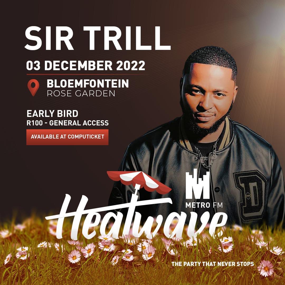 GaeitsiweFSMarq's tweet photo. #METROFMHeatwave is kicking December off the right way - the Piano way with Sir Trill

📍: Rose Garden, Bloemfontein 
🗓: 03 Dec 2022
🎫: Early Bird tickets R100 - closing tonight at 00:00
🔗: https://t.co/IgUGRhWc9V

#HelaYalo  #HeatwaveBFN #ThePartyThatNeverStops https://t.co/eFOMr50Ehg