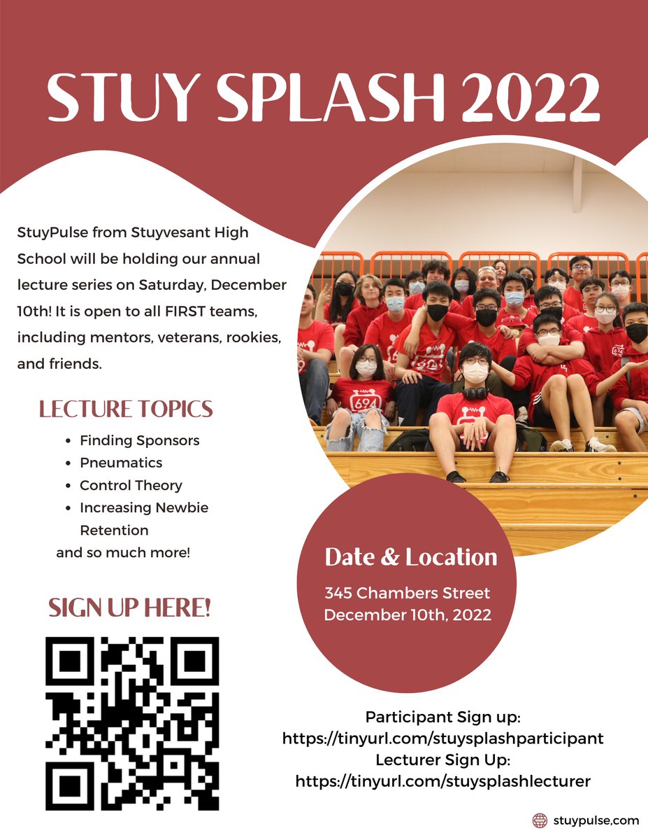 nycfirst's tweet photo. Want to learn more about FRC? Attend Stuy Splash hosted by @StuyPulse https://t.co/0jQyN1YPnm