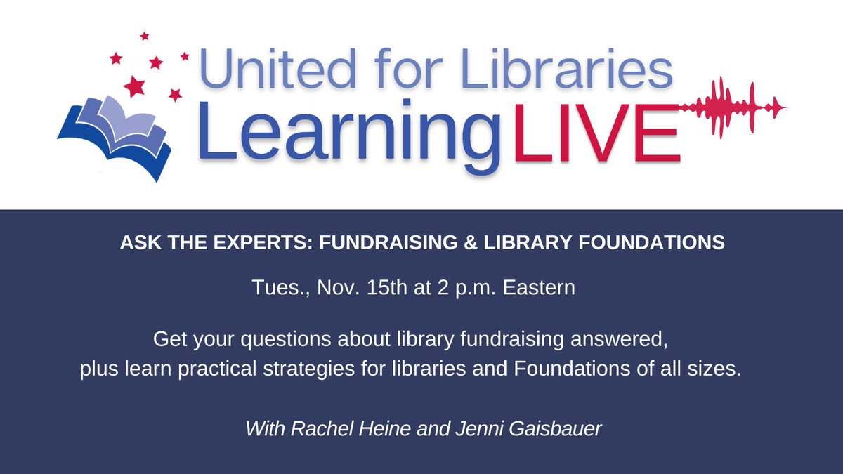 ala_united's tweet photo. Today at 2pm ET, bring your #fundraising questions for #libraryfoundation experts Rachel Heine and Jenni Gaisbauer. https://t.co/8cENLrSL86 https://t.co/7EgGLfer4s