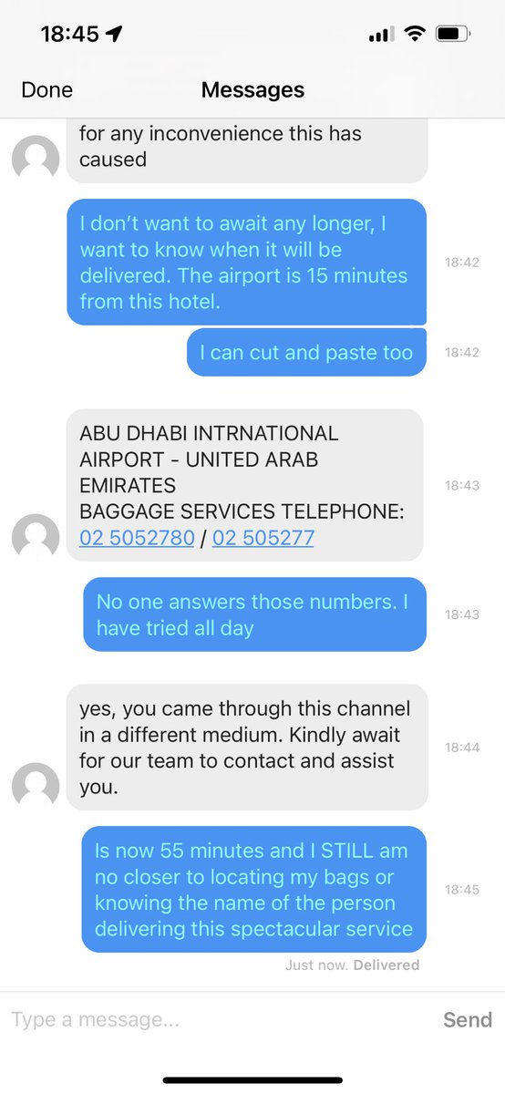kennethmcleod's tweet photo. For all the wonderful hard product and on-board comfort, is a pity @qatarairways don’t invest in customer service. Bags been missing 18 hours, spent all day today being bounced all over the place in their black-hole customer care. Last time on their airline. https://t.co/F6cI8O4GcI
