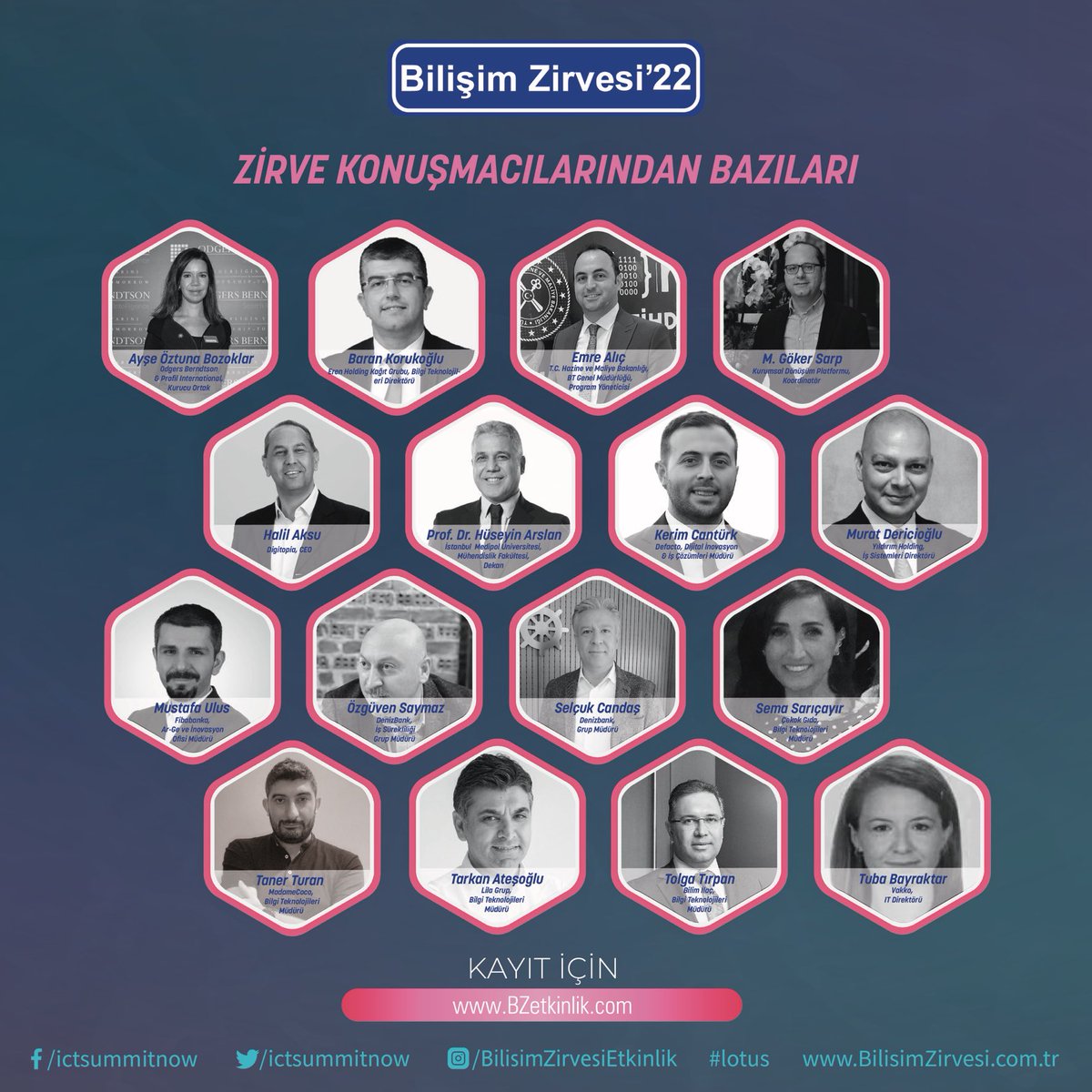 Zirve Konuşmacılarımızdan Bazıları!
Bilişim Zirvesi’22 programları ve konuşmacıları 24 Kasım’da sizlerle! Ayrıntılı programları ve konuşmacıları
BilisimZirvesi.com.tr adresinden inceleyebilirsiniz.

#bilisimzirvesi #lotus #bilisim500 #bthaber #sap #bthabersirketlergrubu