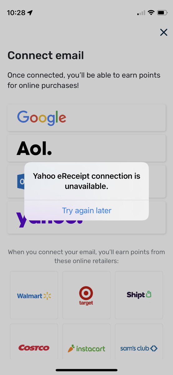 331vaughn's tweet photo. @FetchRewards why is everyone unable to connect yahoo email for ereceipts? This is getting annoying almost as bad as Ibotta. https://t.co/mfBIHxQ5zg