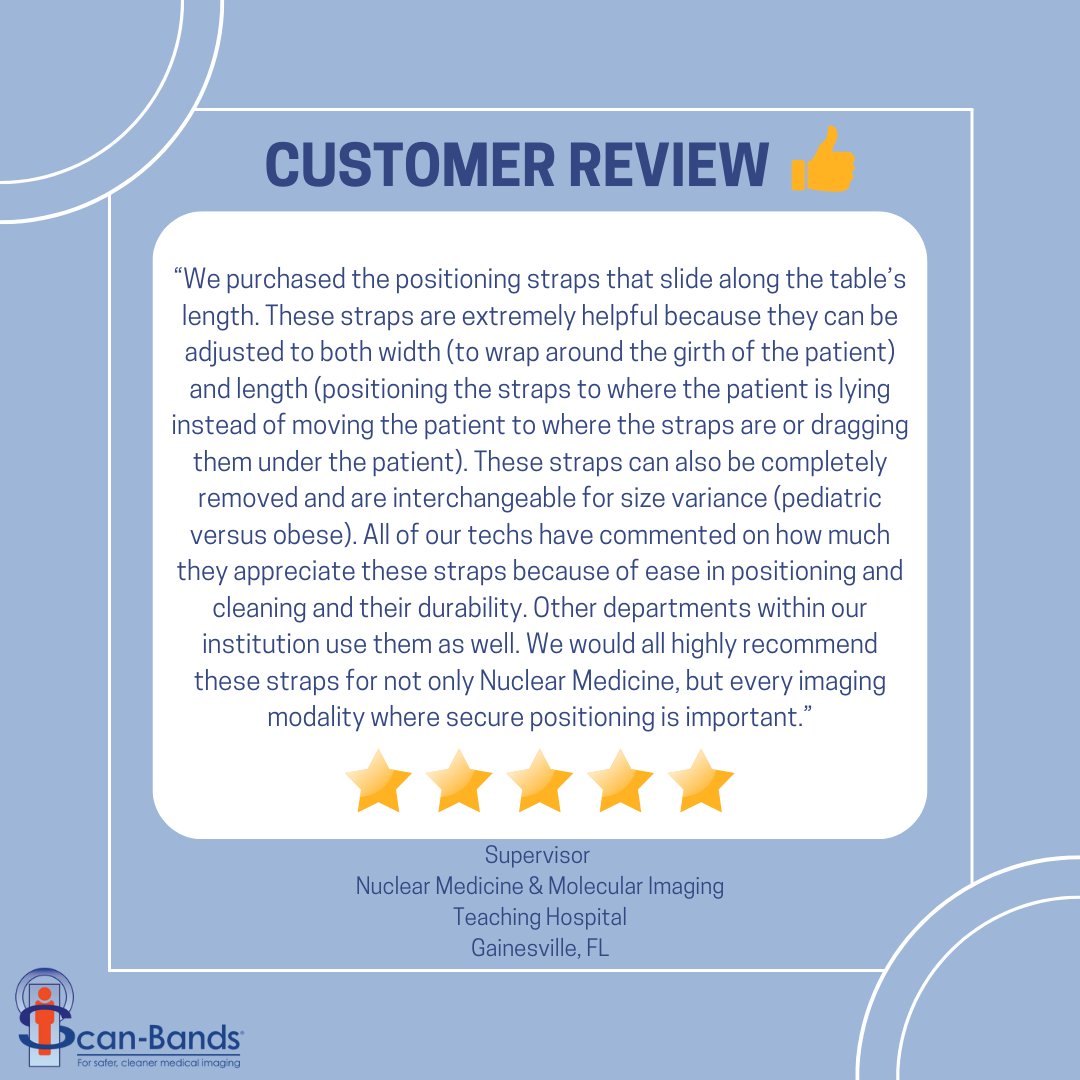 SafeScan2016's tweet photo. Our customers are our priority! We love hearing their feedback! #customerreview #customersatisfaction #radiology #patientpositioningproducts #securepositioning #scanbands #patientsafety #radtech https://t.co/tTxADfxe1Q