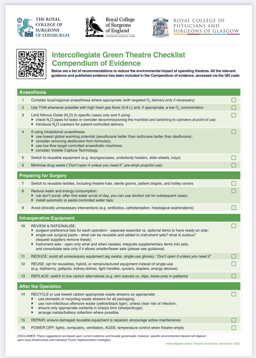 So very excited to finally launch our Intercollegiate 🌿*Green Theatre Checklist🐝 & Compendium of evidence*💚 with @RCSEd @RCSnews @rcpsglasgow! #FS2022 What changes can you make today to decrease your environmental impact? Download it here & find out: rcsed.ac.uk/professional-s…
