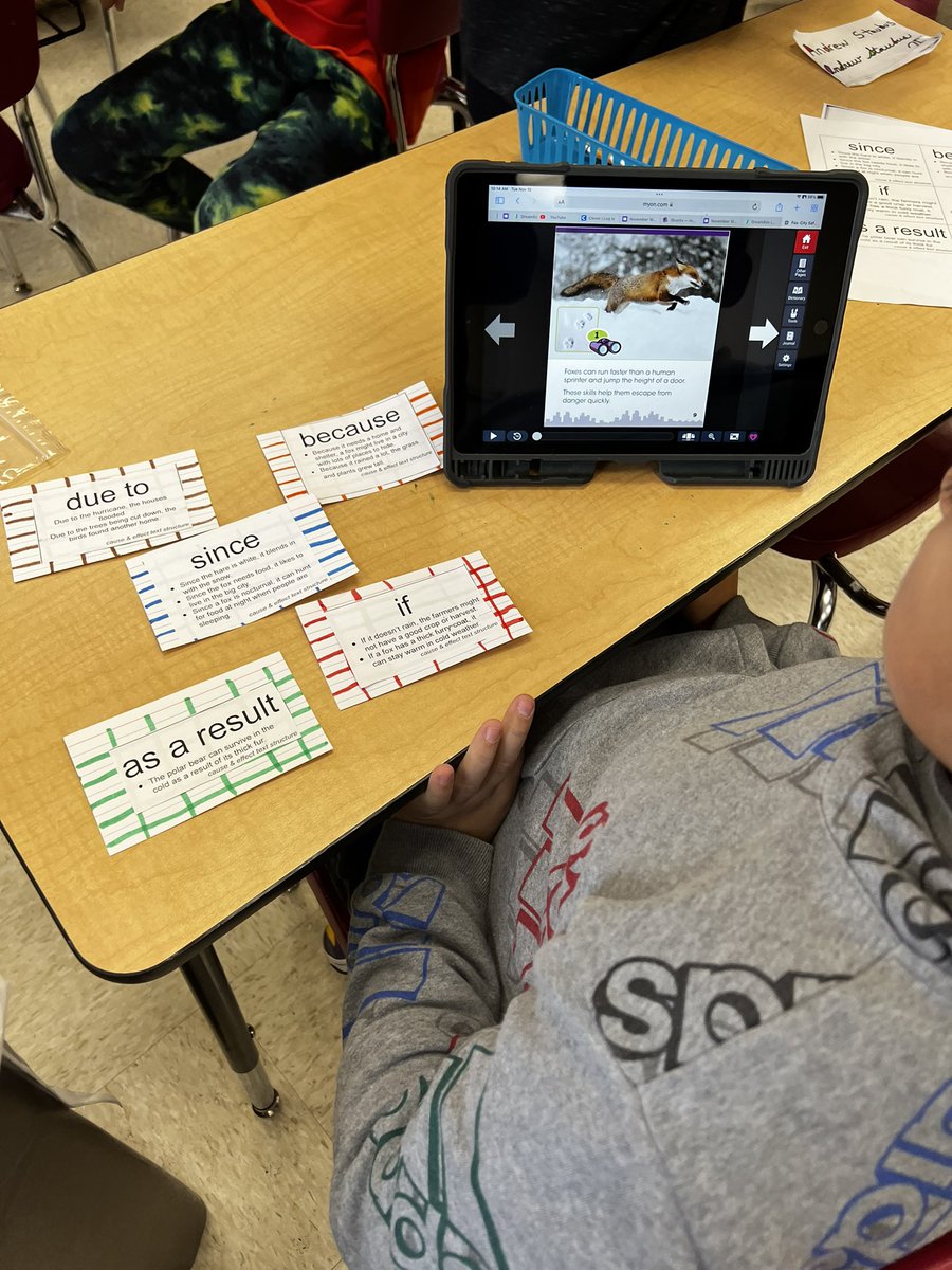 dspuhr's tweet photo. Students made #textstrucuture cards #cause #effect to use while #reading #nonfiction #books to help them #talk about and sum up the #mainideas using @myONreader #vocabulary #languagedomains #tigerslearn https://t.co/gzbImBa0TD