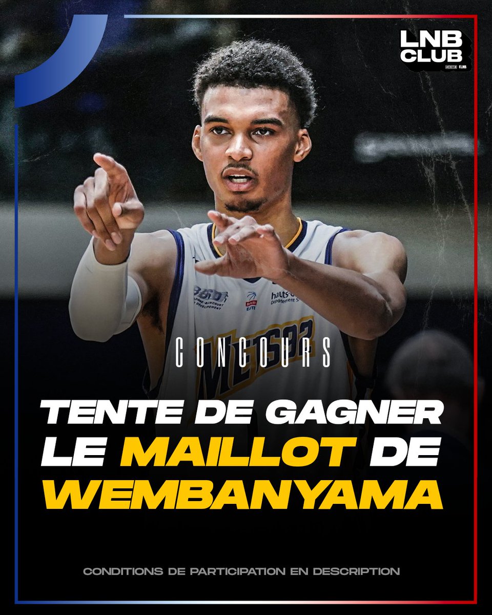 First Team (@firstteam101) on Twitter photo 𝗖𝗢𝗡𝗖𝗢𝗨𝗥𝗦 🎁
On vous fait gagner un maillot des <a href="/Metropolitans92/">Boulogne-Levallois Metropolitans 92</a> floqué Victor Wembanyama avec #LNBClub ! 🔥
Pour participer :
➡️ RT ce tweet
➡️ Follow <a href="/FirstTeam101/">First Team</a> & <a href="/LNBofficiel/">Ligue Nationale de Basket</a>
➡️ Mentionne un ami en commentaire
🔮 TAS dimanche 20/11 ! 𝗖𝗢𝗡𝗖𝗢𝗨𝗥𝗦 🎁
On vous fait gagner un maillot des <a href="/Metropolitans92/">Boulogne-Levallois Metropolitans 92</a> floqué Victor Wembanyama avec #LNBClub ! 🔥
Pour participer :
➡️ RT ce tweet
➡️ Follow <a href="/FirstTeam101/">First Team</a> & <a href="/LNBofficiel/">Ligue Nationale de Basket</a>
➡️ Mentionne un ami en commentaire
🔮 TAS dimanche 20/11 !
