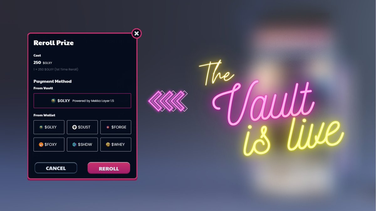 GM💫
We're pleased to announce that the Astrapon now has the ability for users to re-roll with $GLXY directly from their vault!
This means that using our 1.5 layer, $GLXY does NOT need to be withdrawn to your wallet to be able to re-roll.  No need to claim your staking rewards.
