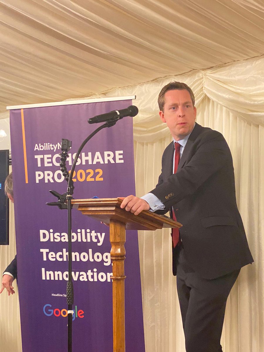 inABLEorg's tweet image. @IreneKirika2 had the honor of attending the #TechSharePro2022 opening reception at the House of Lords in Westminster last night. Pictured is the Minister of State (Minister for Disabled People, Health and Work) Tom Pursglove MP. #inclusion #accessibility