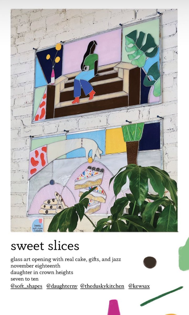 theduskykitchen's tweet photo. NYC: i’m baking cake for this glass art opening at daughter in crown heights this friday, 11/18! come through and have some sweet slices! 🍰 https://t.co/nQ4geSWK1b