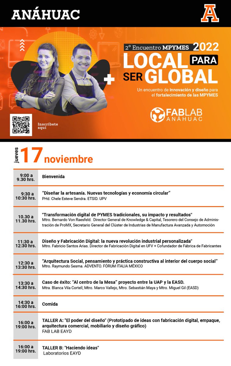 UAnahuacPuebla's tweet photo. Te invitamos al "2° Encuentro MYPYMES: Local para ser global", donde podrás ser parte de conferencias con expertos nacionales e internacionales 🌎.

Únete a través de FB Live https://t.co/t6uUZLQVYB
Y regístrate a los talleres presenciales: https://t.co/GkkXd5seio

¡Te esperamos! https://t.co/2r61lsjalW