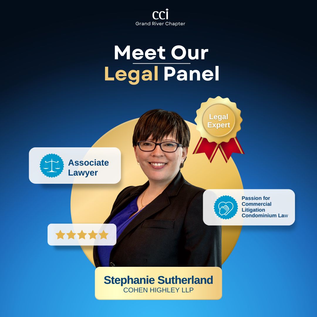 cci_grc's tweet photo. Stephanie Sutherland is an Associate lawyer at Cohen Highley LLP. Her passion for condominium law, and commercial litigation is like no other.

Register today for our A Legal Panel &amp; Luncheon.

Link in bio.

#5grandyears #cohenhighley #legalpanel #condoevents #ccigrandriver https://t.co/Zxx98Dhr4G