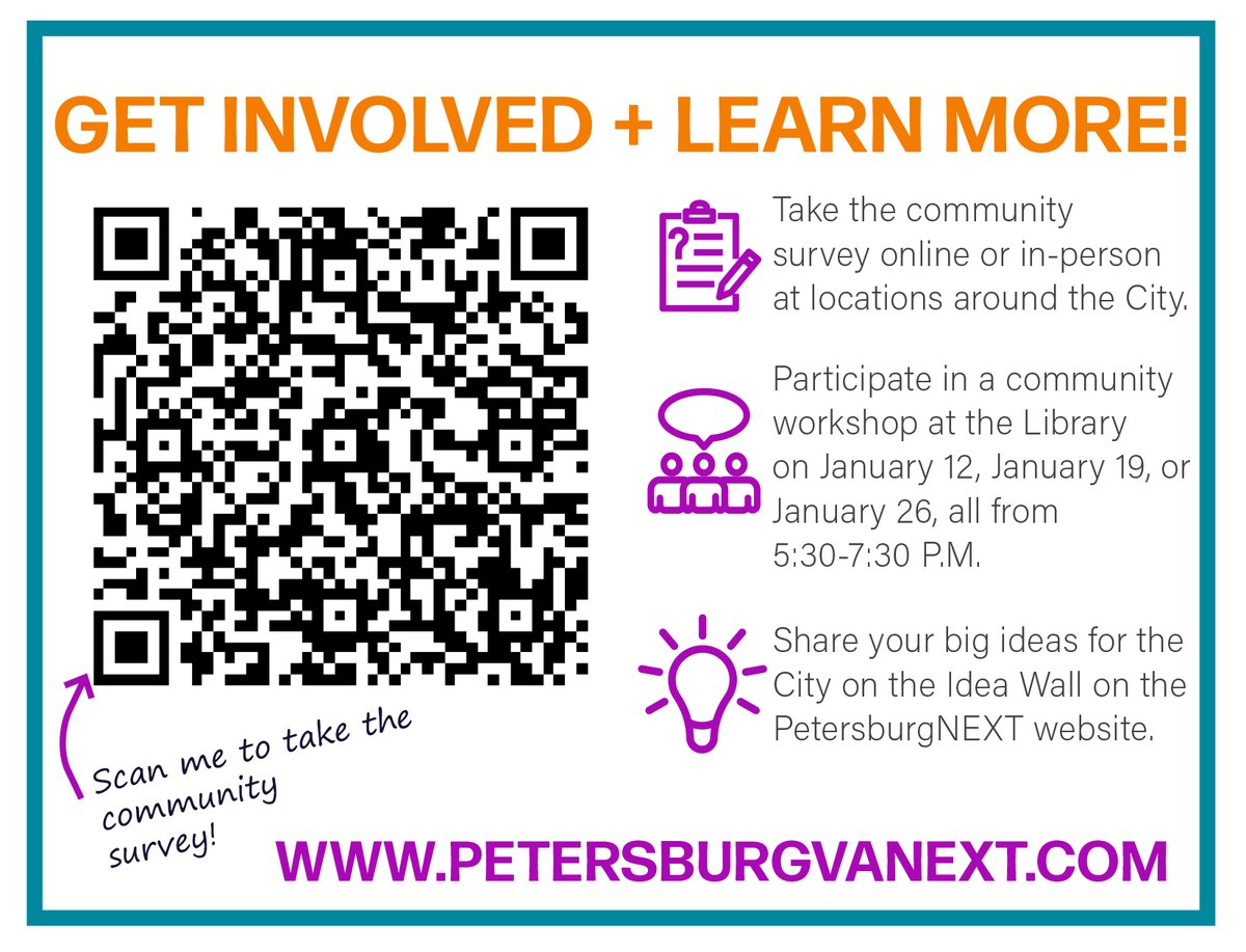 Petersburg Encourages Citizen Participation in New Comprehensive Plan Citizens are encouraged to complete a community survey available online (surveymonkey.com/r/PetersburgCo…) and in locations around the City. Details: PETERSBURGVANEXT.COM