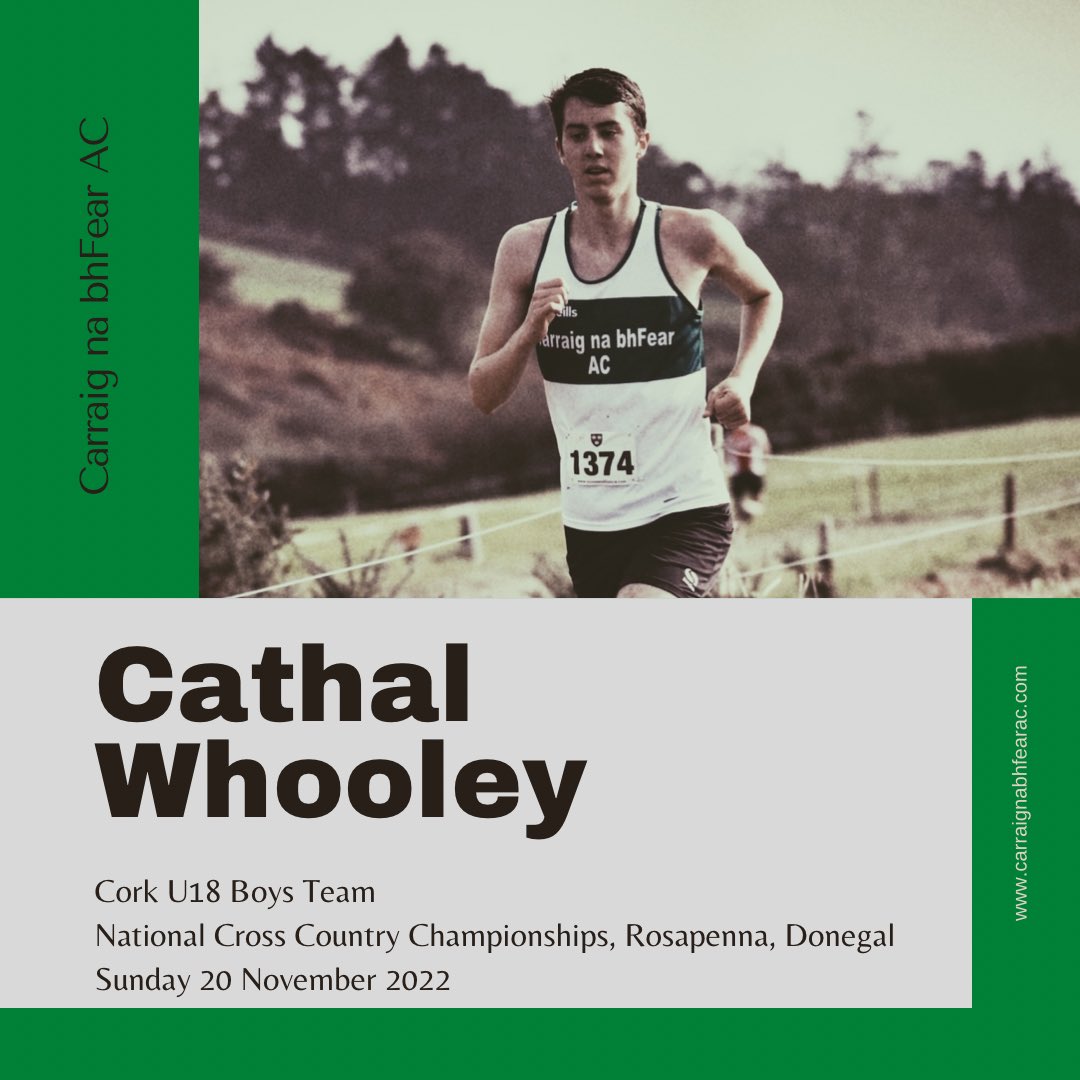 Cathal Whooley has had quite the XC season bringing his natural speed to the longer distances with great results. Cathal will be an integral part of the Cork team that will make the trip to the <a href="/irishathletics/">Athletics Ireland</a> National XC Championships in search of medals.
Best of luck Cathal