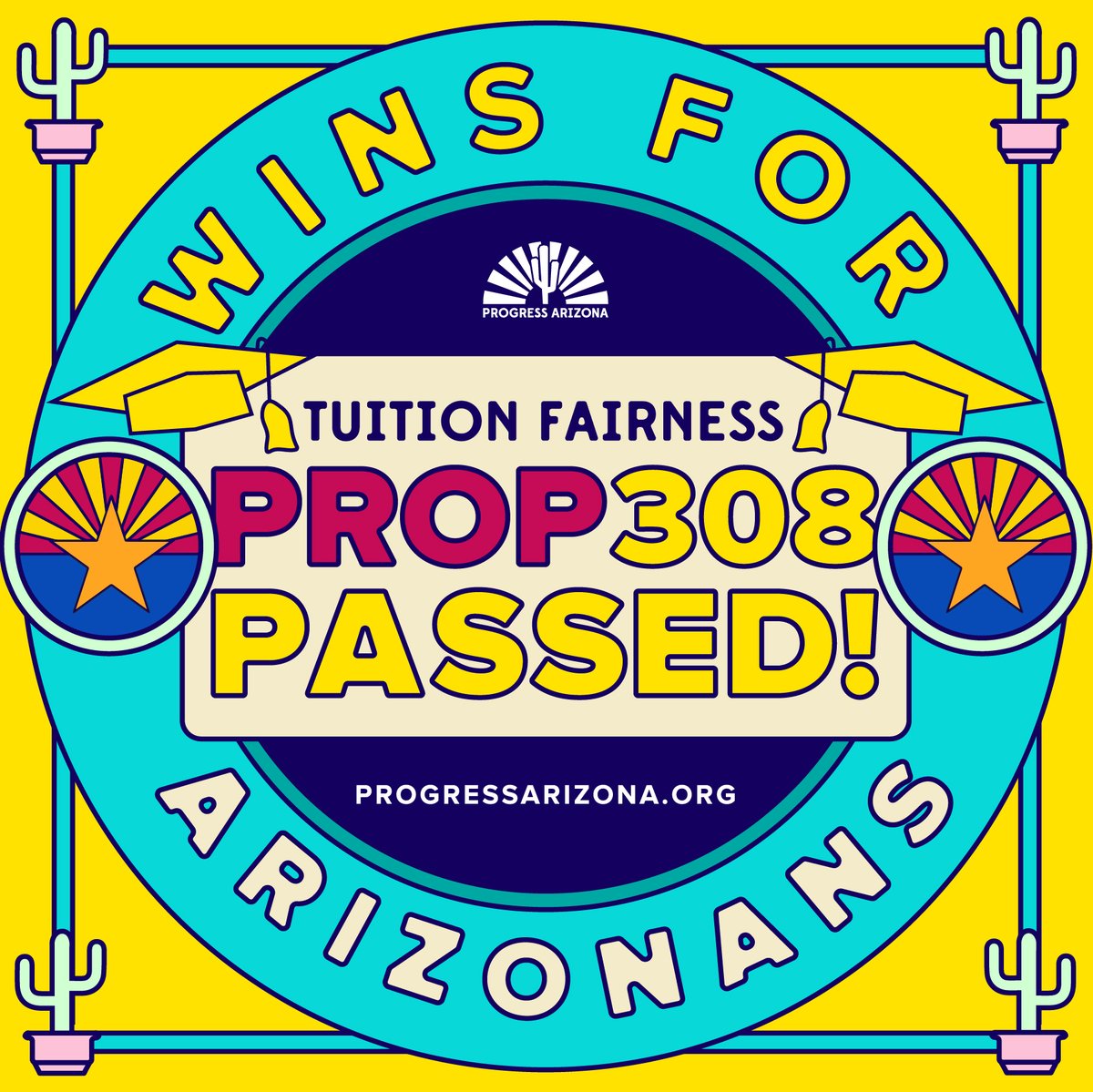 Proposition 308 passed! 🎉 Prop 308 will ensure that all students that graduate from an #Arizona high school are eligible for in-state tuition, regardless of their immigration status. Prop 308 is an incredible milestone for so many in our community!