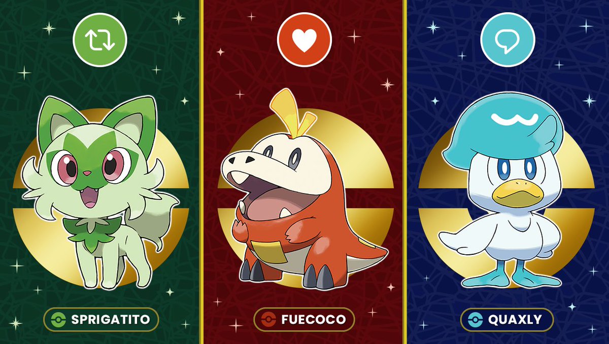 And that's a wrap for ChooseDay, Trainers!

Hopefully we helped you decide which partner Pokémon you'll pick in #PokemonScarletViolet.😁

Now it's time to share with your fellow Trainers who you'll be choosing!

Retweet for Sprigatito 🍃
Like for Fuecoco 🔥
Comment for Quaxly 🌊