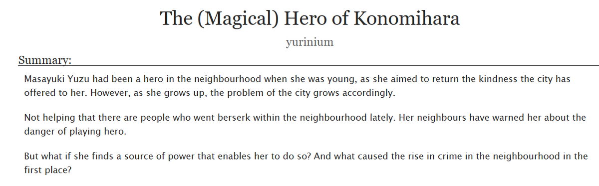 yuririnium's tweet photo. Completed Works:

The (Magical) Girl of Konomihara:
Genre: #tokusatsu #magicalgirl #mahoushoujo  

A Guidance by the Lady:
Genre: #SliceofLife 

#yuri #fanfiction #fanfic #originalcharacter   #original #story #OC https://t.co/XvnjgkiZoA