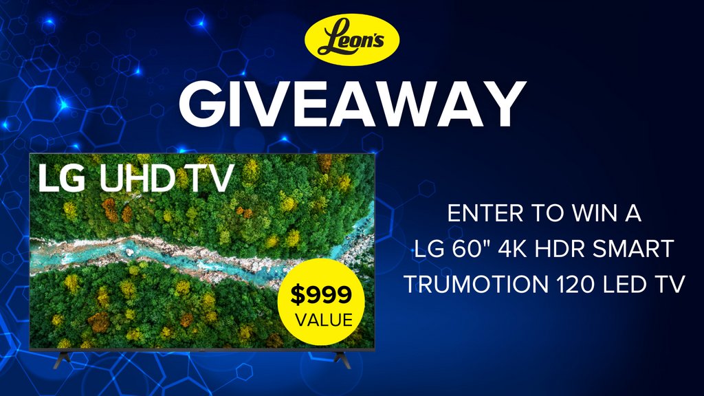 LeonsFurniture's tweet photo. #GIVEAWAY ALERT ⭐️ Enter to win our LG 60" 4K HDR Smart Trumotion 120 LED TV valued at $999!⁠
Enter here -> https://t.co/Zl31nrsGi3
🍀 Good luck! 

Giveaway ends November 30th, 2022 at 11:59 P.M. Giveaway is not open to residents of Quebec. See giveaway page for full rules.
#win https://t.co/RcqDbOtVBC