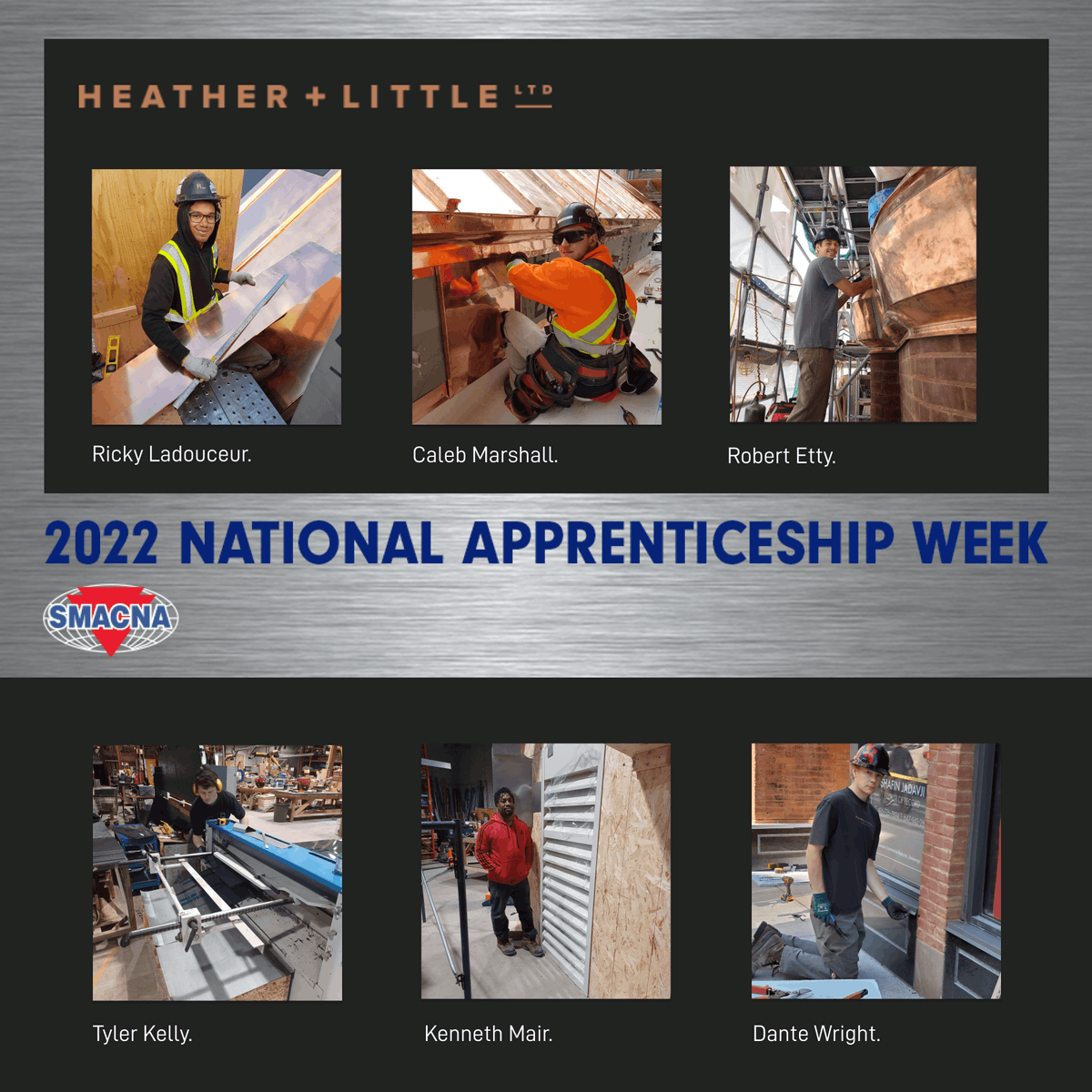 _heather_little's tweet photo. We continue to celebrate #NationalApprenticeshipWeek with @SMACNA this week from Nov 14-18th. Pictured are apprentices from both our Toronto and Ottawa locations.
#cahp #aia #heatherandlittle #nrca #sheetmetal #sheetmetalsupplier #SMACNA #OAHP #APTPRESERVATION #NAW2022 https://t.co/b1lNHQsseR
