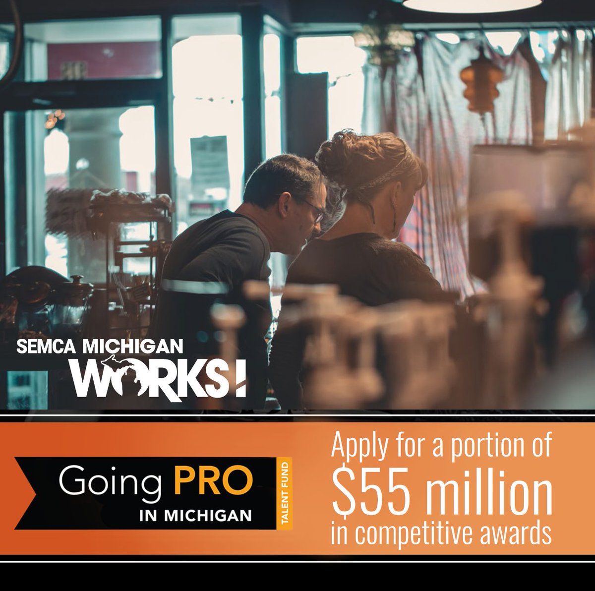 Employers, don’t miss your chance to apply for a portion of $55 million in competitive awards to help train your workforce. 

For more information 
VISIT 🌐 SEMCAMiWorks.org/going-pro