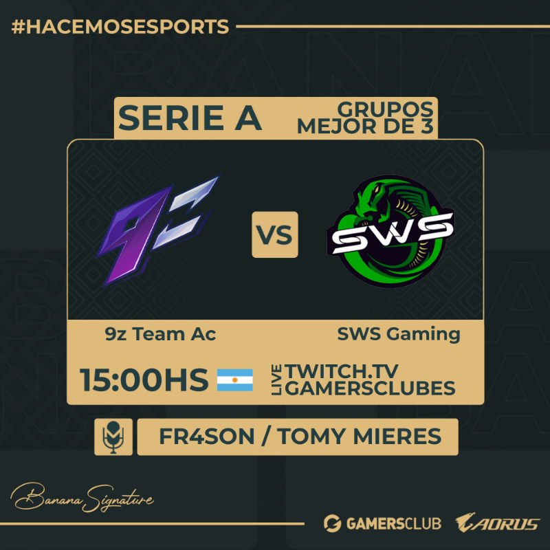 BananaCasters's tweet photo. #SerieA | @GamersClubCSes 

Los esperamos a las 15hs🇦🇷 por el partido entre @9zTeam Academy vs @sws_gaming por los grupos de la Serie A!

📺https://t.co/HMbT8sU8mr
🎙️@Fr4son @TomymieresOk 
💻@ElDoctorMuller 

#Hacemosesports