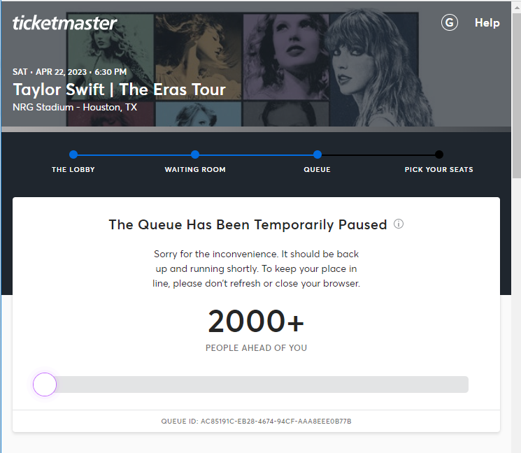 GracepJordan's tweet photo. Mine has been temporarily paused for an hour now. Anyone else? I am so tempted to refresh...is that what I should do? #TSTheErasTour https://t.co/mcKHHkRqFs