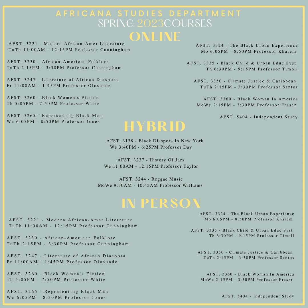African Studies Spring 2023 course schedule.