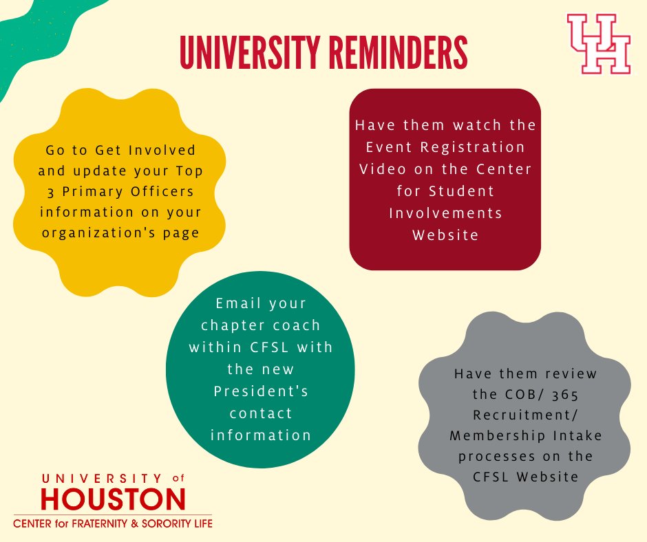 It’s Tuesday so it’s time for another Tip! We are continuing our focus of Officer Transitions and the available resources here at UH to assist in the transition process! #UHGreeks #GoCoogs