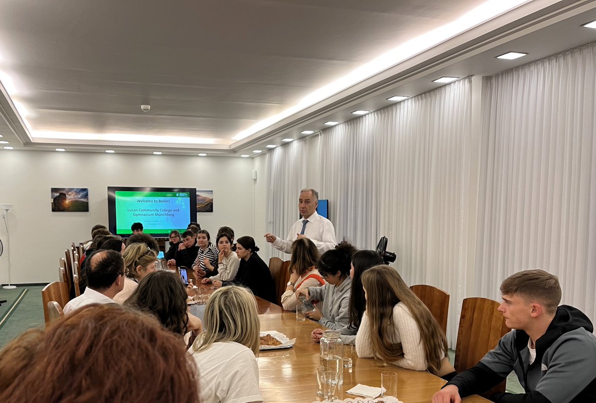 irlembberlin's tweet photo. Thanks to the students and teachers of @Lucancc1 and Münchberg Gymnasium for visiting the Embassy today where they met with Ambassador O’Brien. 

The schools traveled to Berlin this week as they celebrate 31 years of their truly successful exchange programme. https://t.co/Ya0GDGXT7n
