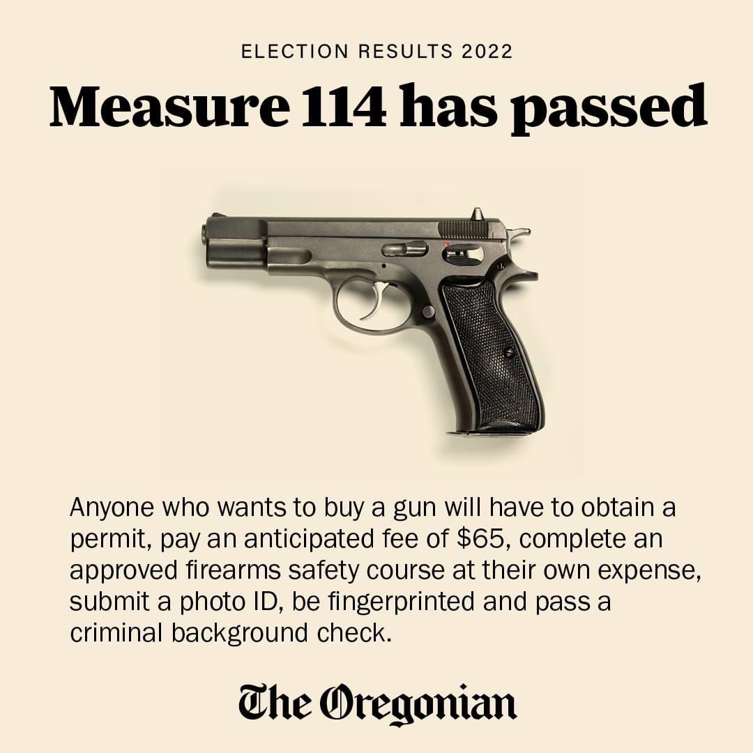 Common sense gun law! Oregon now requires a $65 fee for a permit to buy a gun, required classes, fingerprints, and would ban the sale or transfer of magazines that hold more than 10 rounds. And full background checks on buyers with permits before any gun sale or transfer.