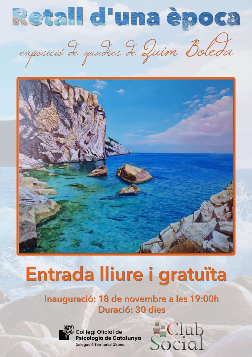 La delegació de Girona del COPC inaugurarà el pròxim 18 de novembre, a les 19:00h, l'exposició "Retall d'una època", del pintor Quim Boleda, qui ha seleccionat un recull de les seves obres per aquesta mostra, que podrà visitar-se durant un mes. Entrada lliure i gratuïta.