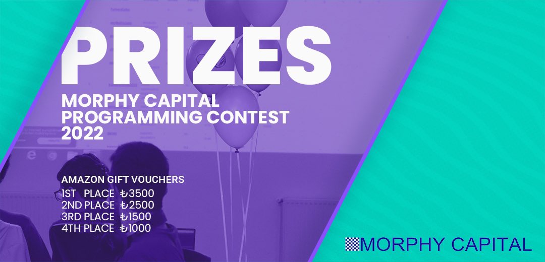 algoleague's tweet image. Here are the prizes for the top 4 of Morphy Capital Programming Contest 2022! 🏆🎊 

⏰ Apply until November 25th for a chance to win Amazon gift vouchers. 
👉🏼bit.ly/morphy-capital…

#algoleague #morphycapital #competewithme