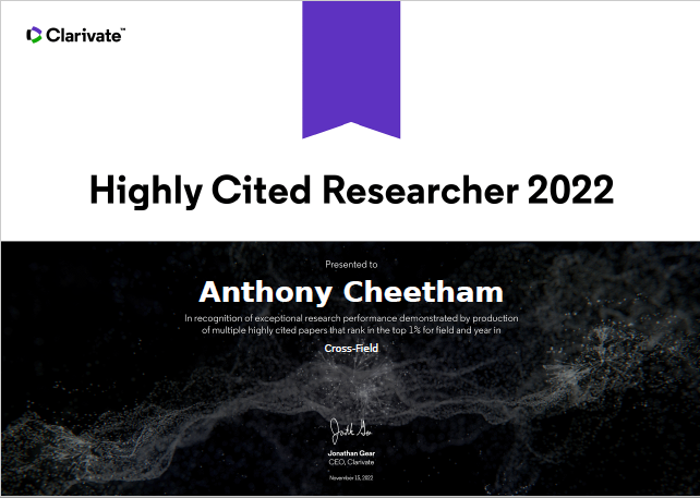 Pratap Vishnoi (@pratapvishnoi86) on Twitter photo Sir Tony Cheetham is named as a Highly Cited Researcher 2022 by <a href="/ClarivateAG/">Clarivate for Academia & Government</a>. Congratulations Tony for making it in fewer than 7,000, or about 0.1%, of the world's researchers.
See the full list bit.ly/3fPhNLo #HighlyCited2022 Sir Tony Cheetham is named as a Highly Cited Researcher 2022 by <a href="/ClarivateAG/">Clarivate for Academia & Government</a>. Congratulations Tony for making it in fewer than 7,000, or about 0.1%, of the world's researchers.
See the full list bit.ly/3fPhNLo #HighlyCited2022