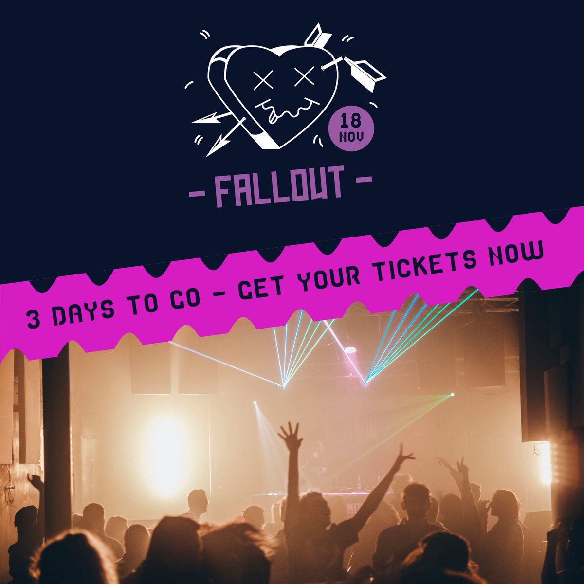 Just 3 days to go until the next Emo Club Night at Hangar 18 Music Venue.  This night is always busy, with a great atmosphere, cool lighting, lots of confetti and cheap drinks.  Tickets are also free, so snap them up from h18mv.co.uk/Fallout

#Hangar18MV #FalloutEmo