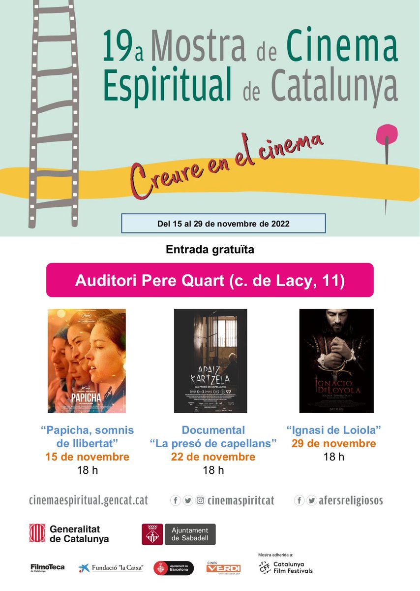 sbddretscivils's tweet photo. Comença la 19a Mostra de Cinema Espiritual de Catalunya, amb el film "Papicha, somnis de llibertat"
📍 Casal Pere Quart #Sabadell
#Creences #DretsHumans https://t.co/gCdr2EE9oL