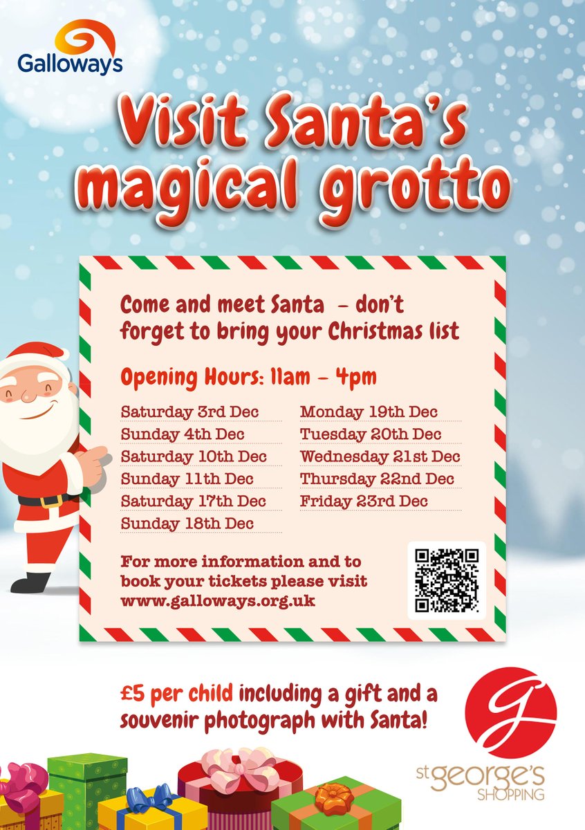 Gallowaysblind's tweet photo. Want to get involved in some festive fun and raise money for a fantastic cause in the process? 🎄

The Galloway’s Christmas Grotto returns to @StGeorgesPR1 this Dec, and every child that visits will get a special gift &amp; a picture with Santa! 🎅

Book here: https://t.co/uc3wfNvodb https://t.co/xcEM9qedVC