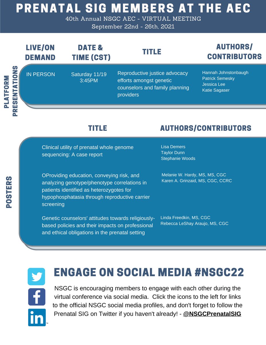 #genechat Check out all the awesome ways the Prenatal SIG members are contributing to the annual conference 🧬 #NSGC22