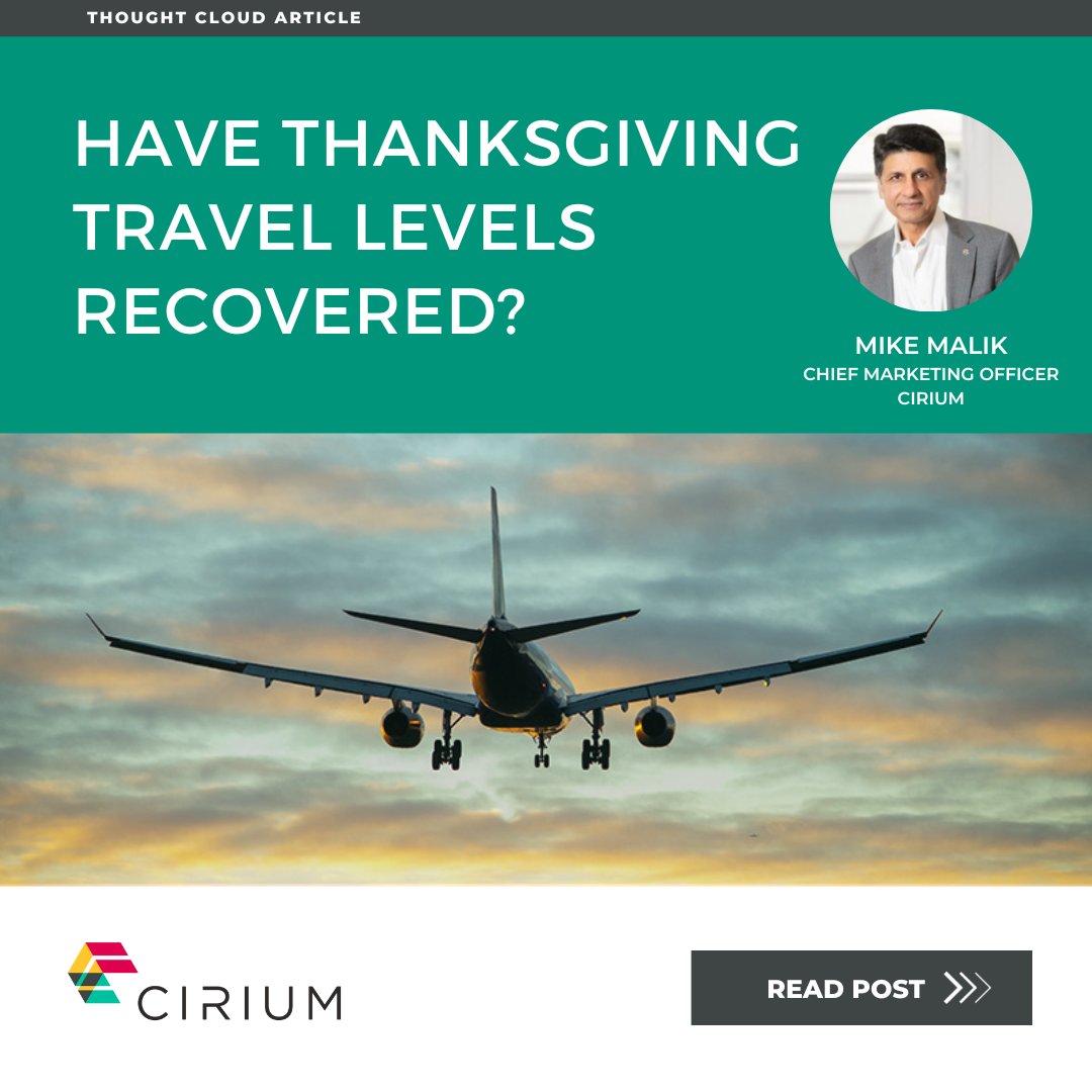 Thanksgiving is typically the busiest holiday season for US airlines, but how do travel levels look when compared to 2019? Read the latest article from Mike Malik, Cirium CMO: https://t.co/9frY6Dk1O1
#travel #AviationAnalytics #ThanksgivingTravel #aviation #airlines #airports https://t.co/Jtzt5hpCNd