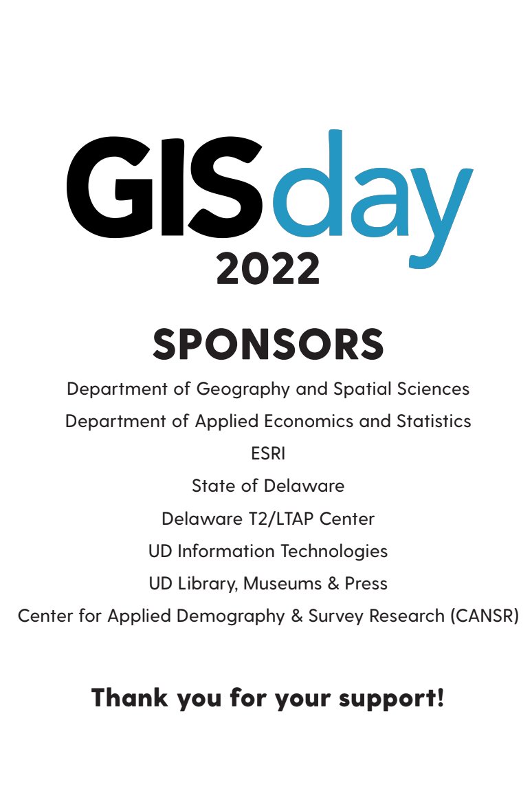 International celebration of #GIS is tomorrow 11/16. Join us for @GISday 9AM-1:30PM at Russell Center for the Arts (or Zoom) for presentations, career panel, posters, #maps, demo & prizes! Breakfast & lunch provided @udceoe @UDLibrary @udhistory register bit.ly/3na6f6d