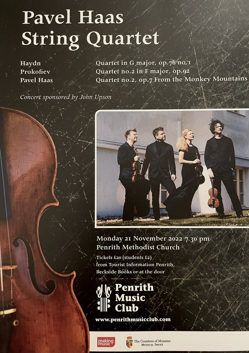 See you next Monday 21st November at Penrith Methodist Church !! #stringquartet #ClassicalMusic #classicalconcert #chambermusic #LakeDistrict #musicclub #cumbria
