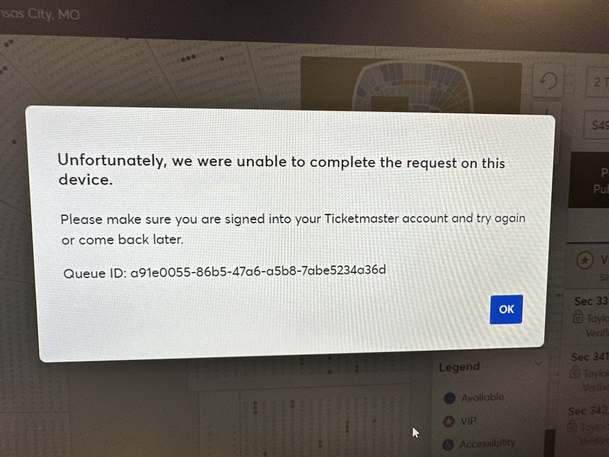 docstudent71's tweet photo. @TMFanSupport @Ticketmaster Tried that and was told I wasn’t logged in! 7 times in the queue now and still can’t buy tickets! Ugh 🤬 https://t.co/AX416kJdUU