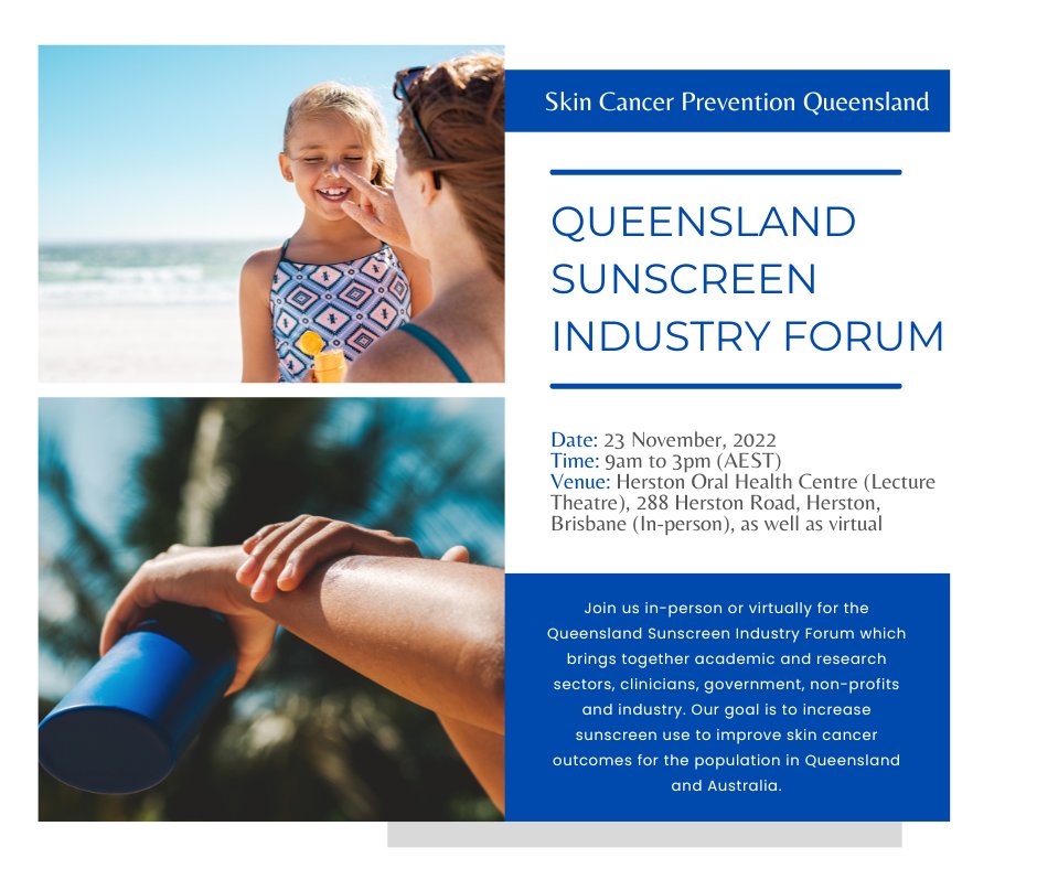 One more week to go! Register now for the Queensland Sunscreen Industry Forum on November 23rd ☀️ assc.org.au/2022-skin-canc… <a href="/UQDRC/">UQ Dermatology Research Centre</a> <a href="/MonikaJanda/">Monika Janda</a> <a href="/RachelNeale14/">Rachel Neale</a>