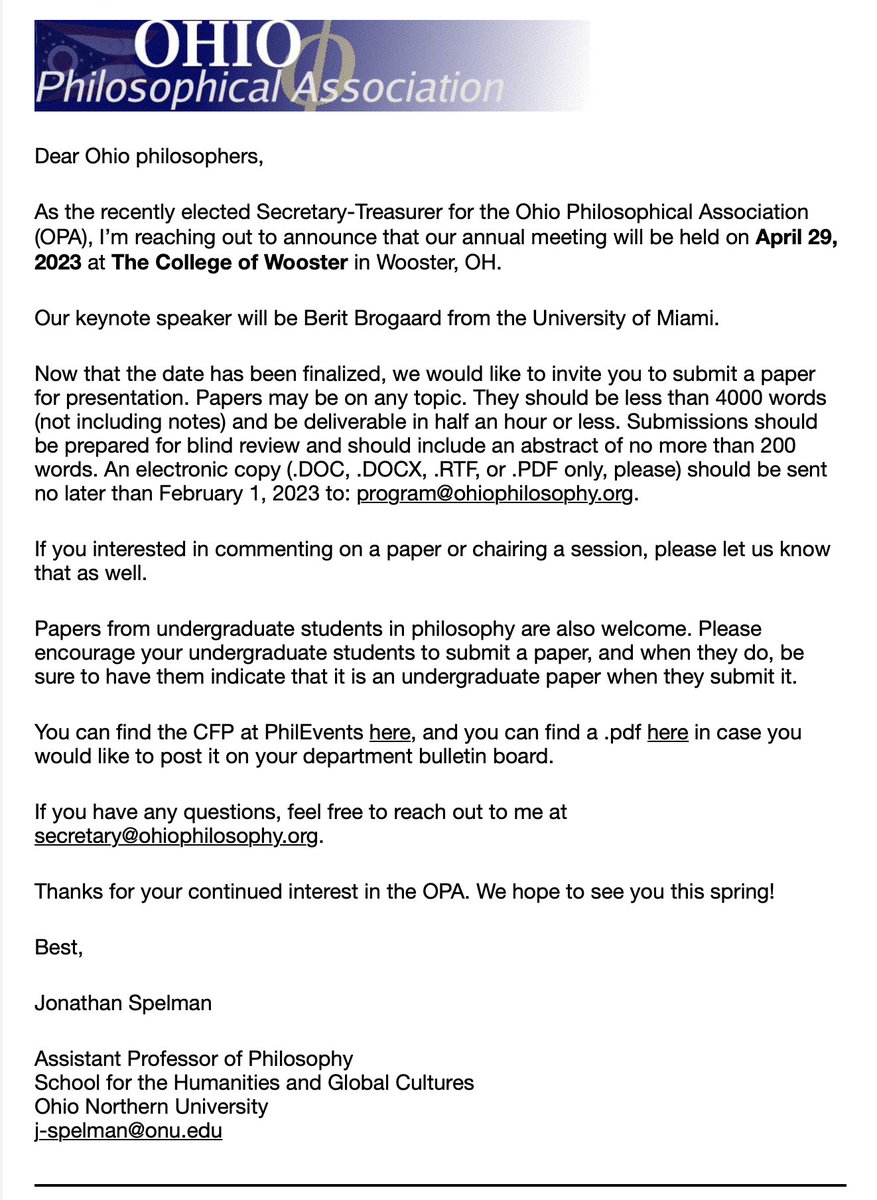 The UA Philosophy Department is encouraging faculty and students to submit papers to the OPA and/or volunteer for comments #philosophy